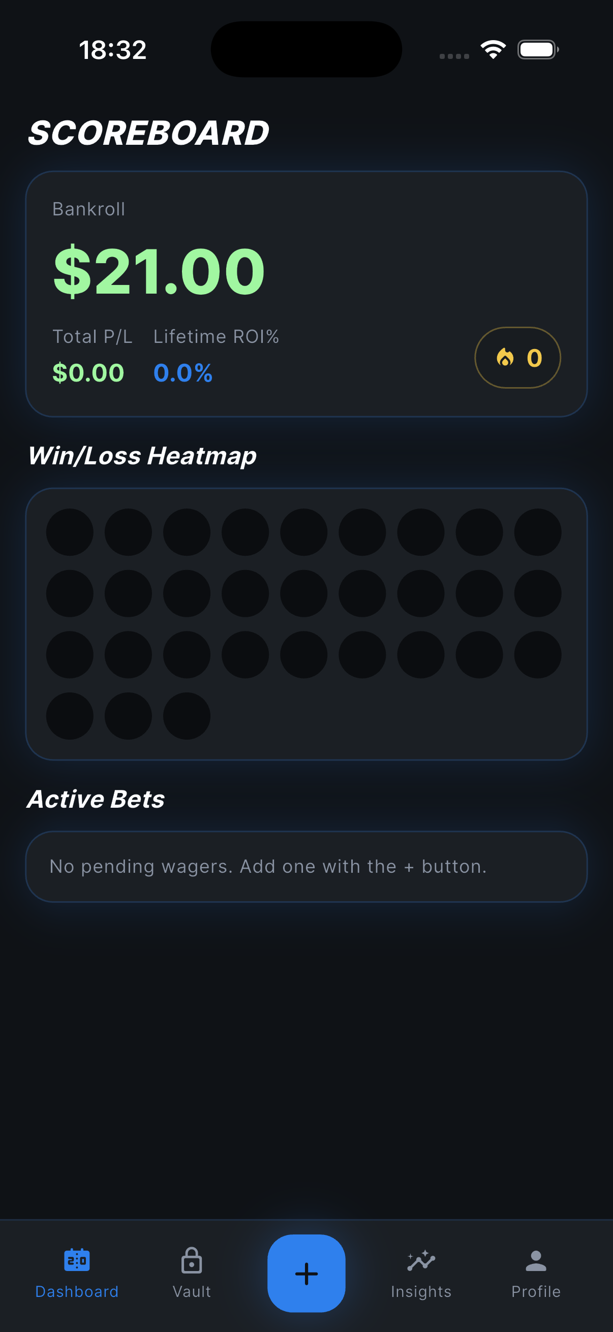 Bet Vault dashboard